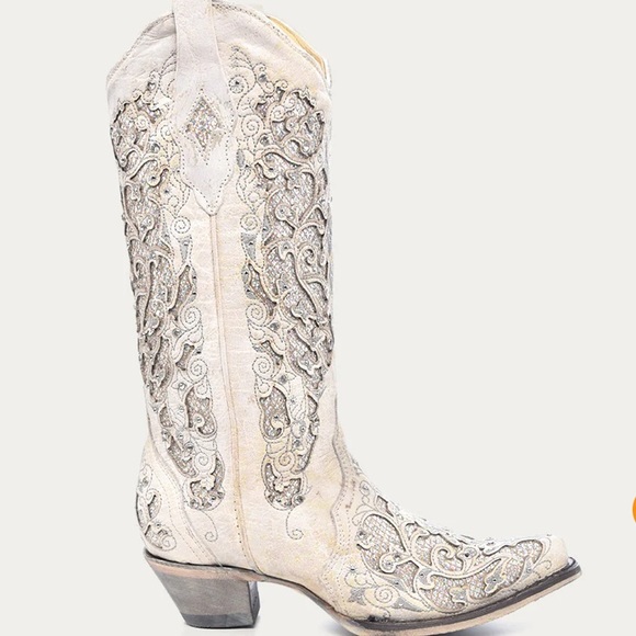 Corral White Glitter Inlay and Crystals A3322 Boots - Picture 3 of 14